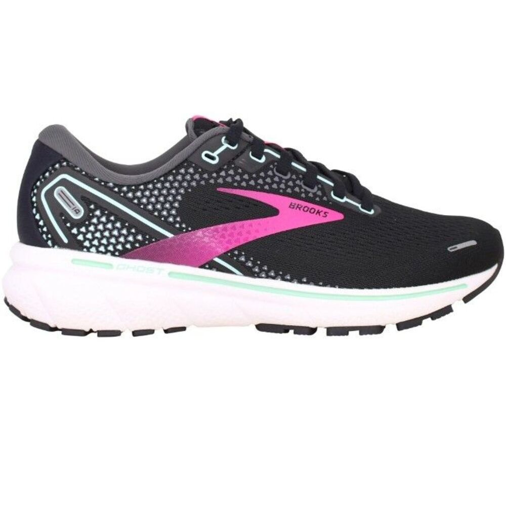 Women's Brooks Ghost 14 Running Fitness Workout Shoes Black/Pink/Mint Sz 10